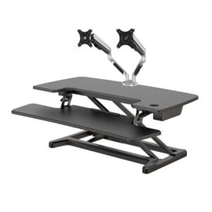 electric standing desk with double monitor arms