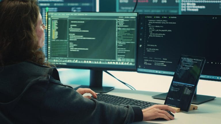 an image of a double screen desktop to describe display screen equipment